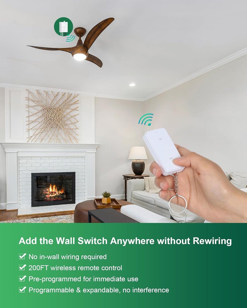 treewell Wireless Light Switch and Receiver Kit, 200FT Remote Control, No Rewiring, No Interference, for Ceiling Light, Fan, Lamp - Programmable and Expandable - Image 2